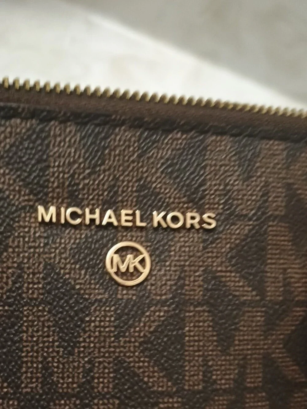 Michael Kors Brown Monogram Dome Satchel with Tan Trim